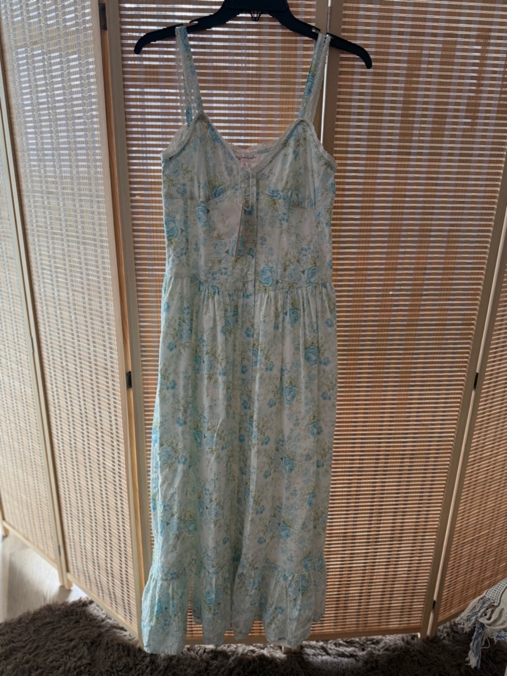 Amy Jane London Midi Dress White and blue floral dress Shoulder Strap Size S NWT